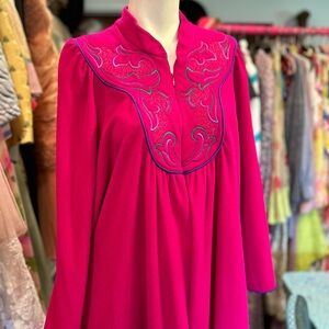 Vintage Raspberry Velour Housedress